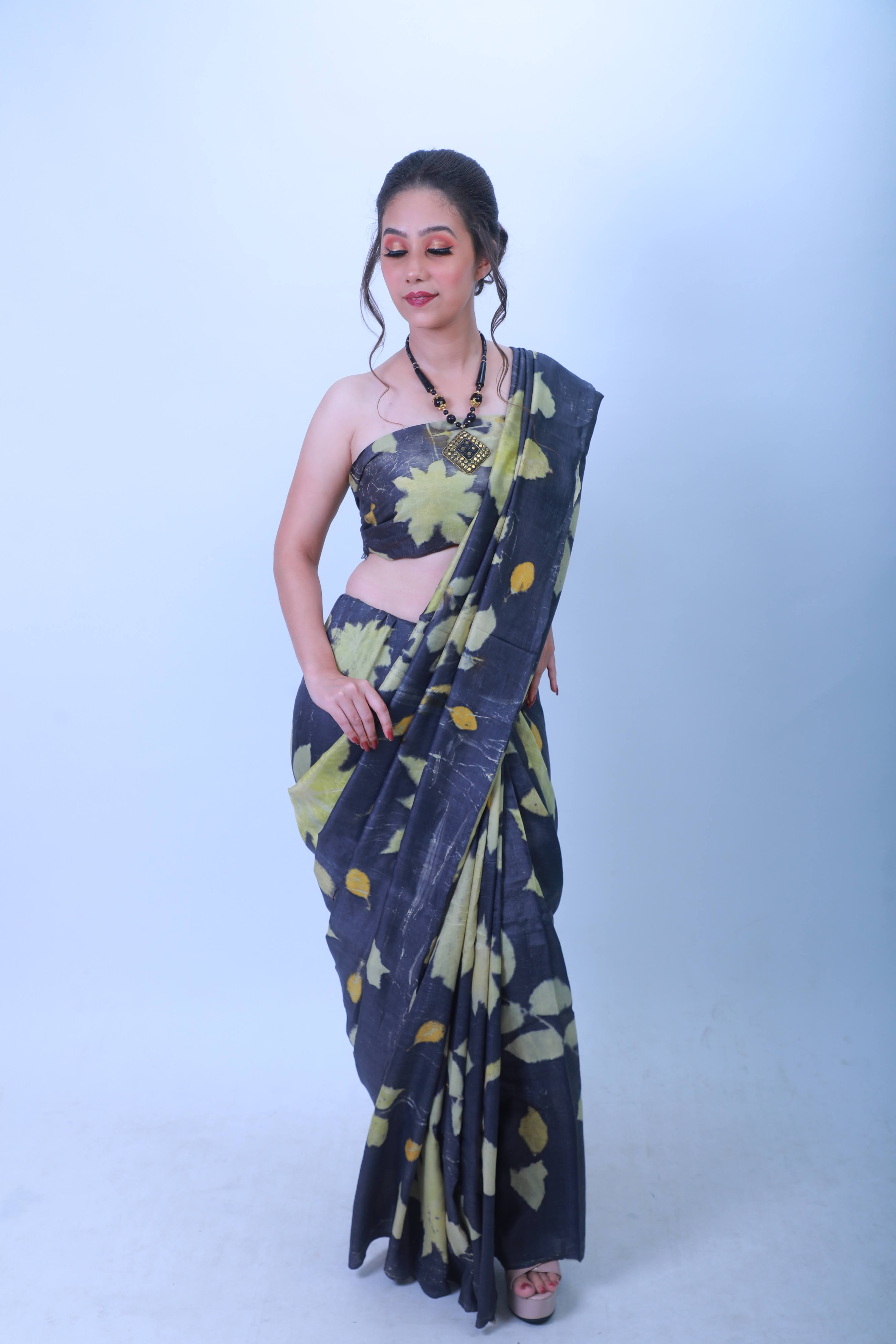 Eco print saree 100% Mulberry Silk