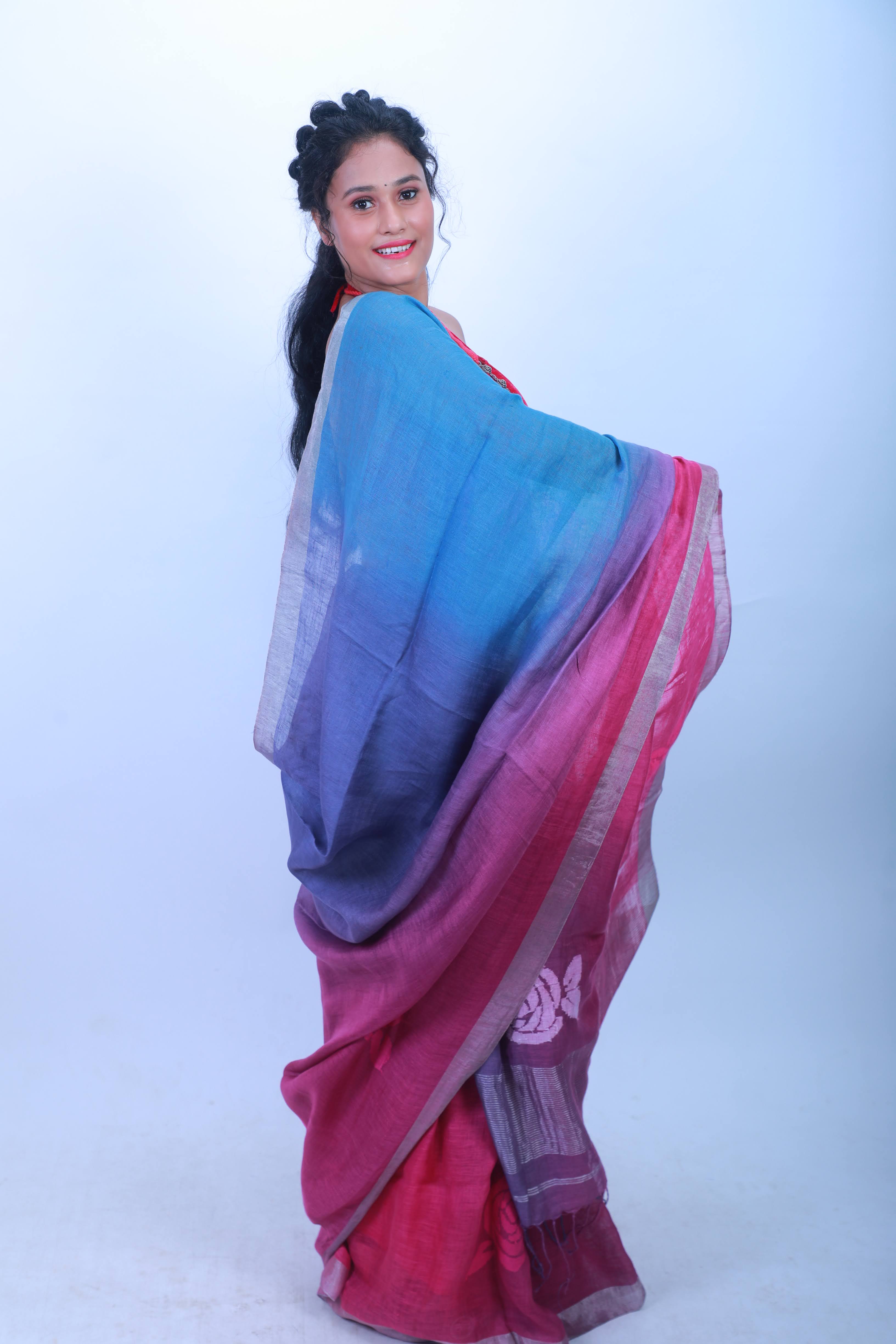 Hand Weaving Linen Saree