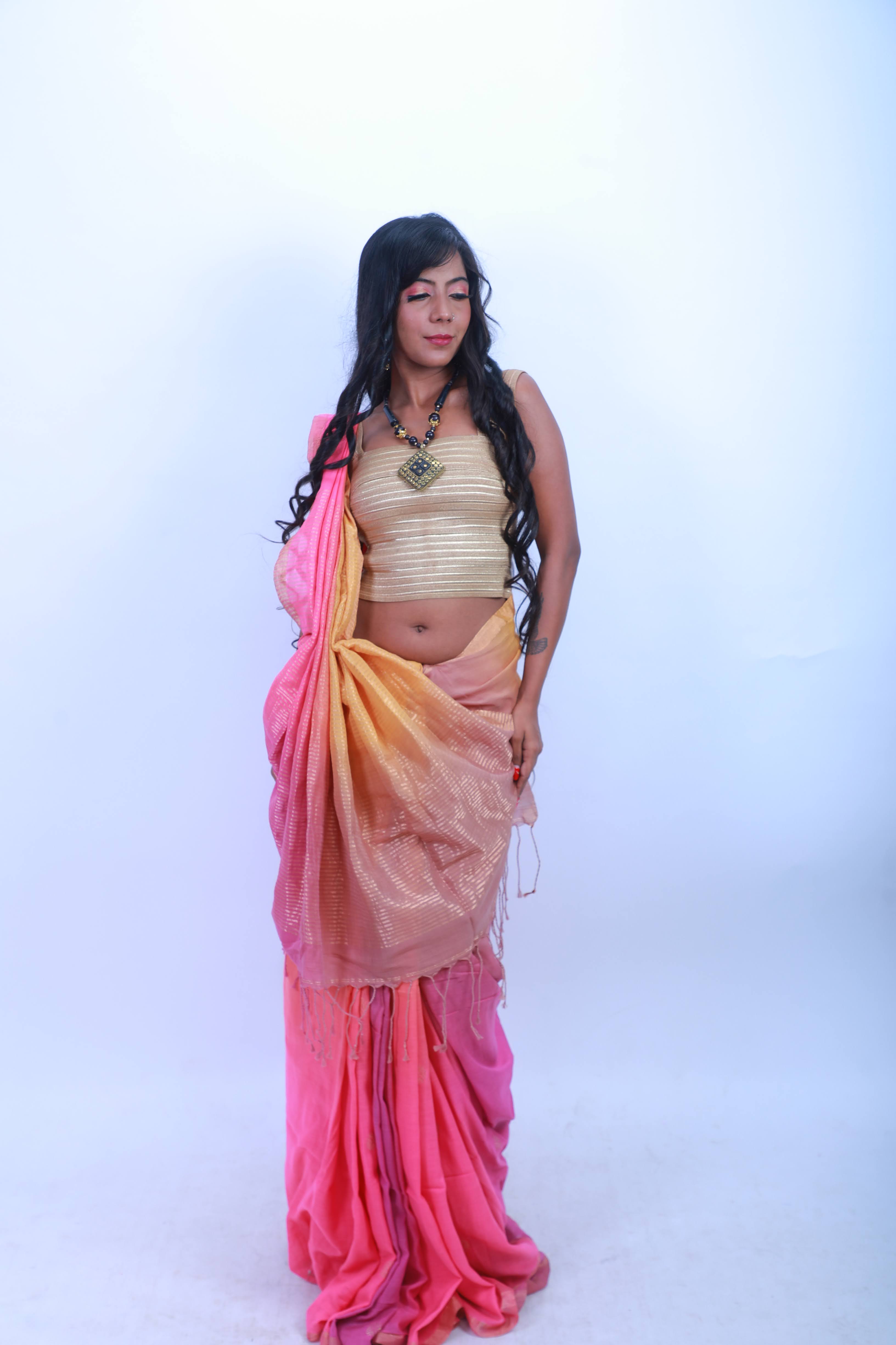 Mercerised pure khadi cotton saree.