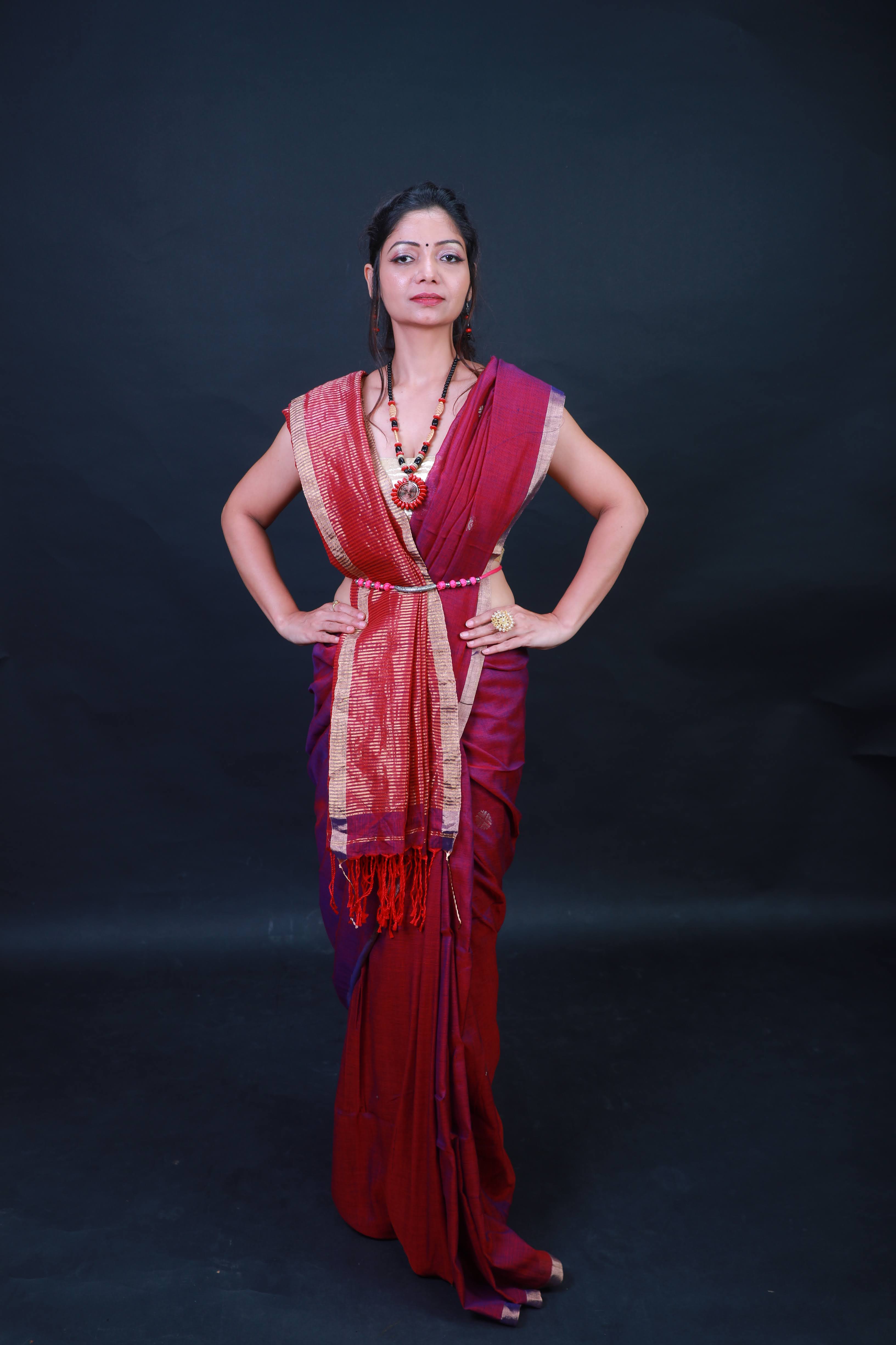 Mercerised pure khadi cotton saree.