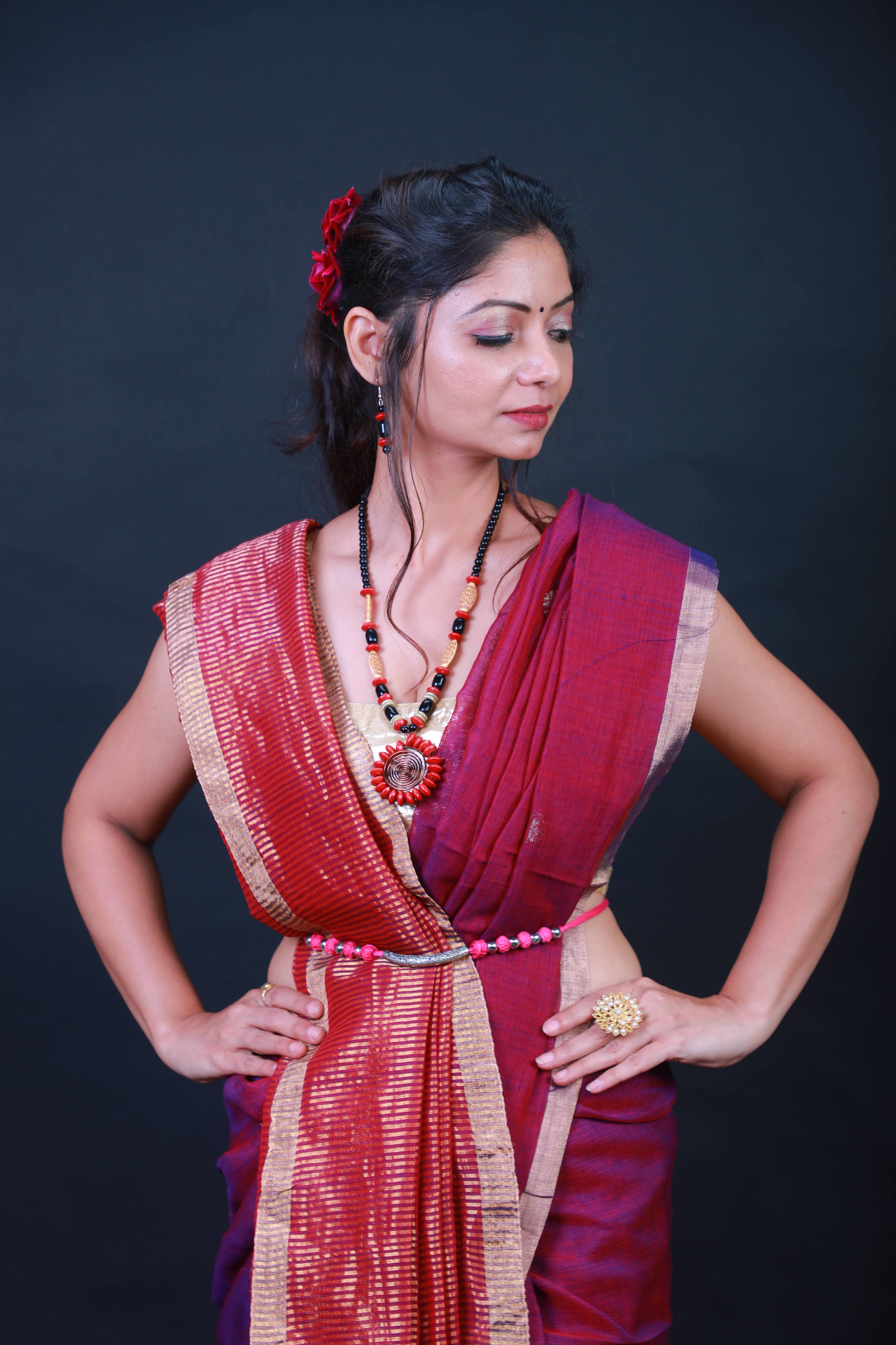 Mercerised pure khadi cotton saree.