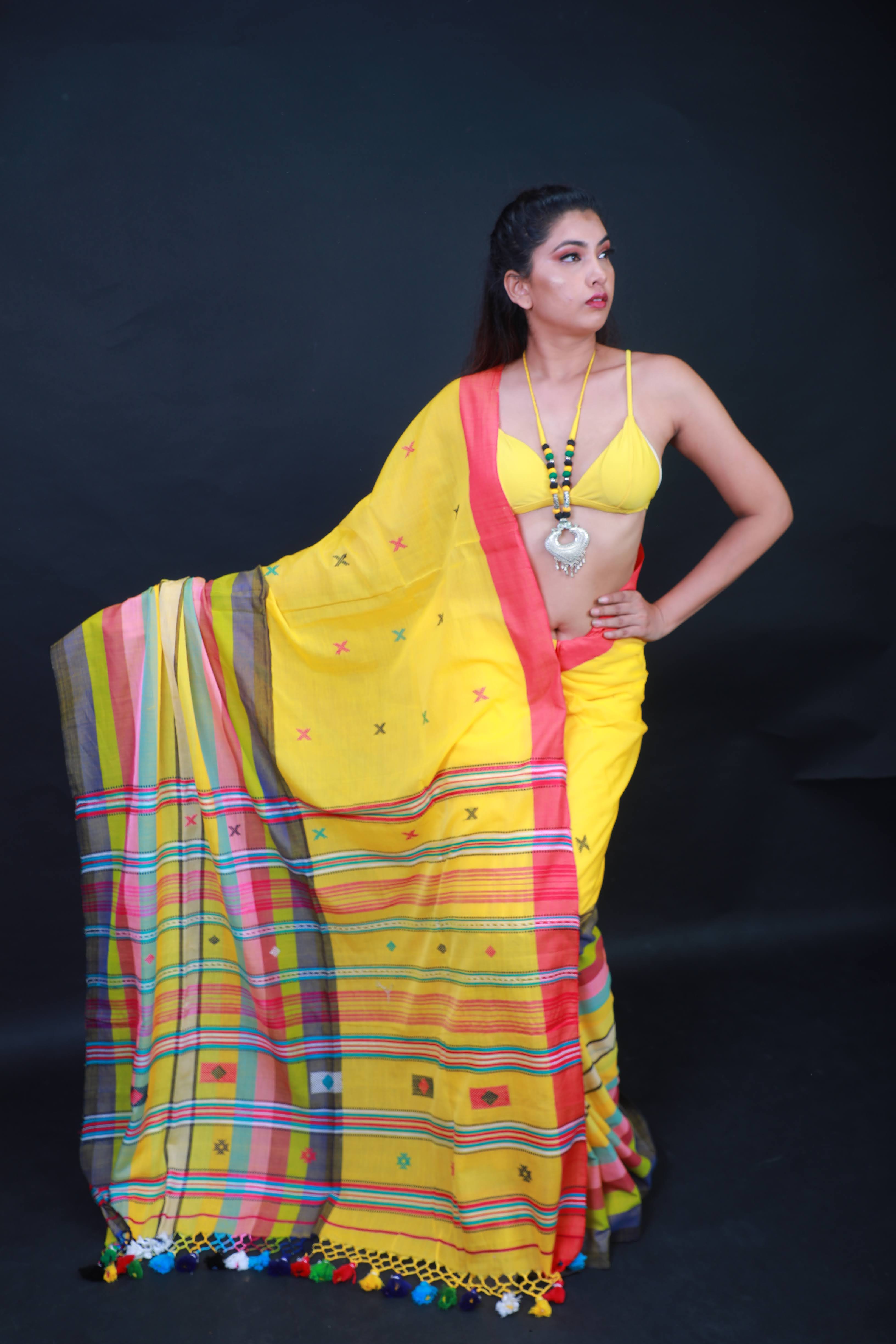 Mercerised pure khadi cotton saree.