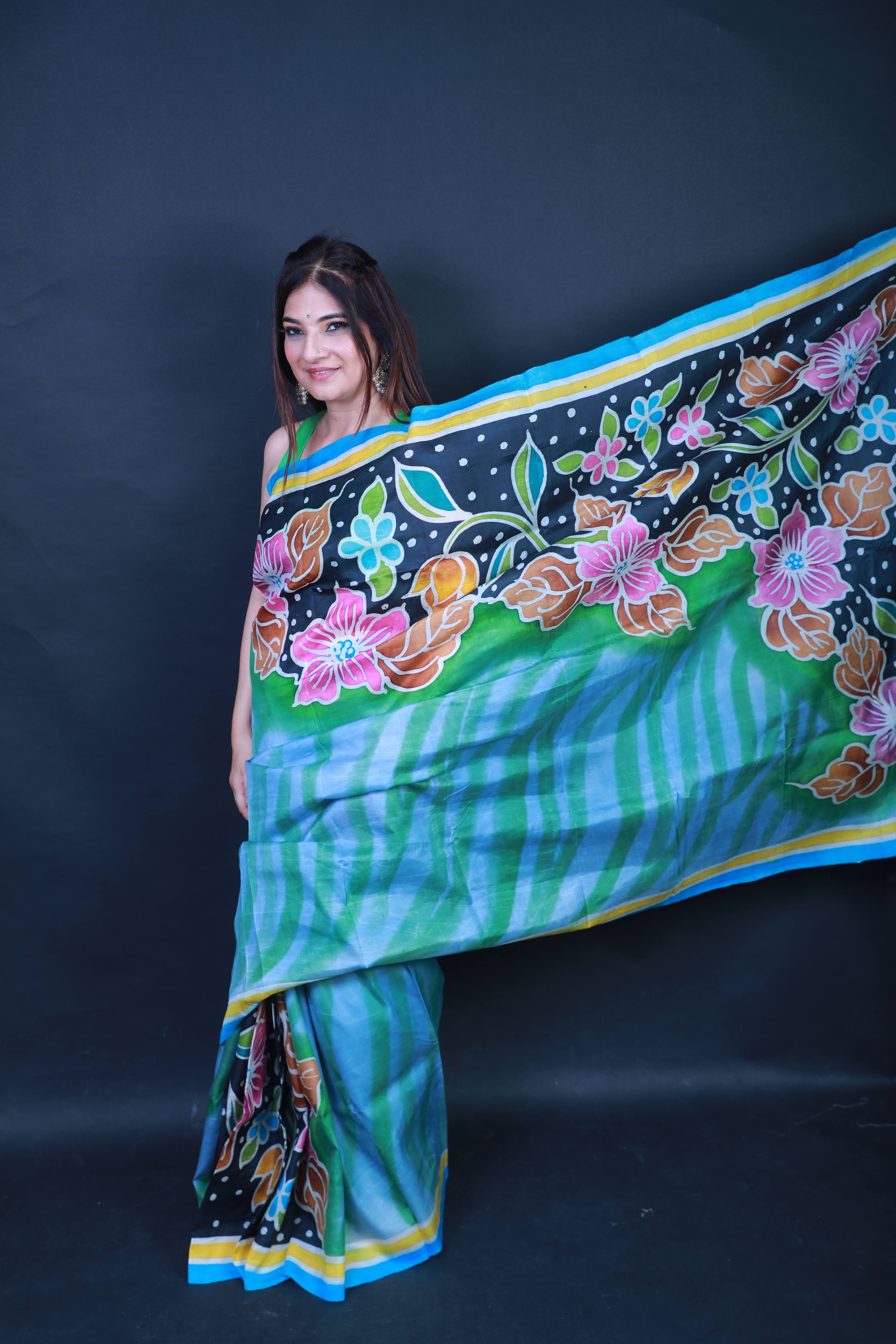Hand Mombatik Pure Katan Silk Saree