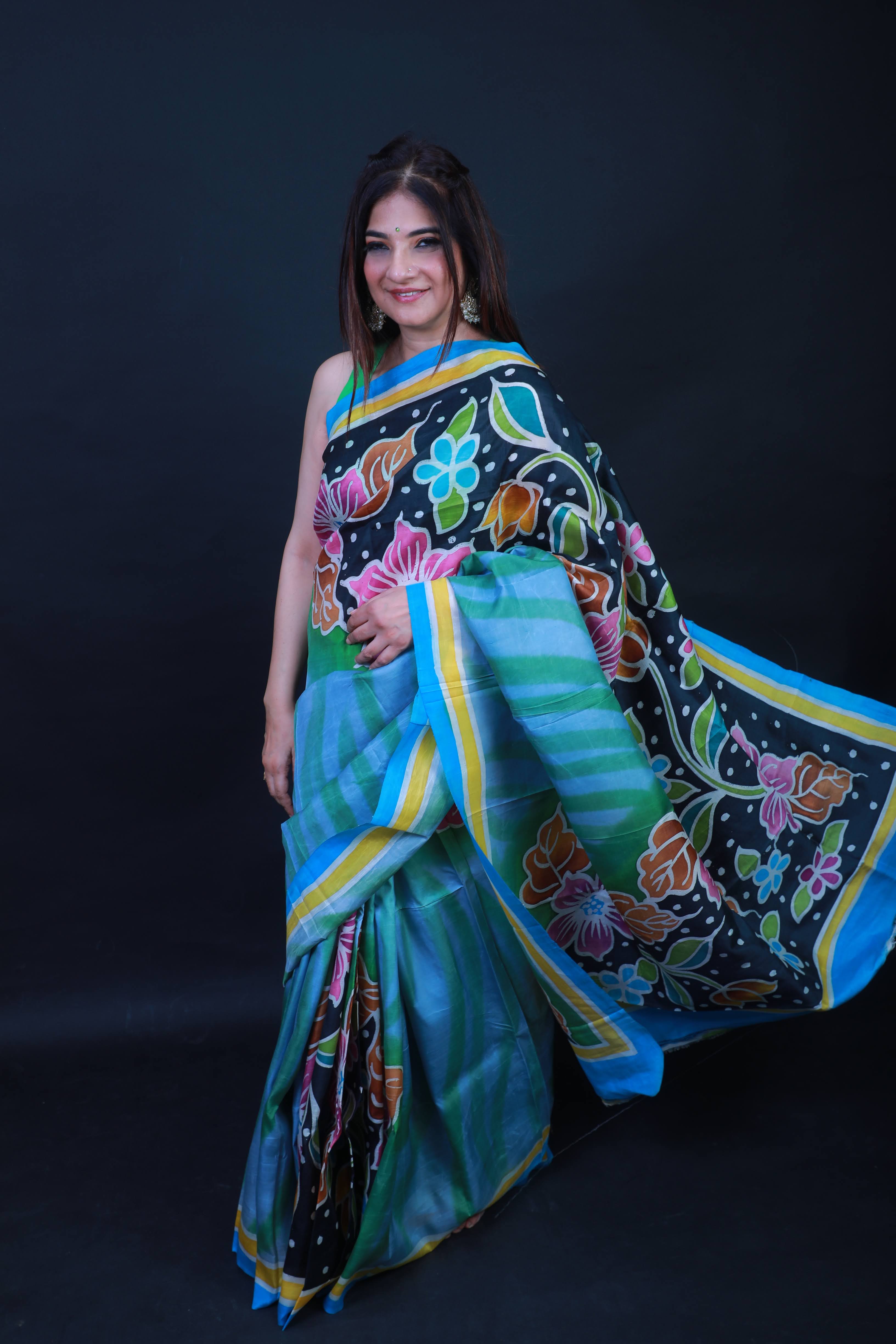 Hand Mombatik Pure Katan Silk Saree