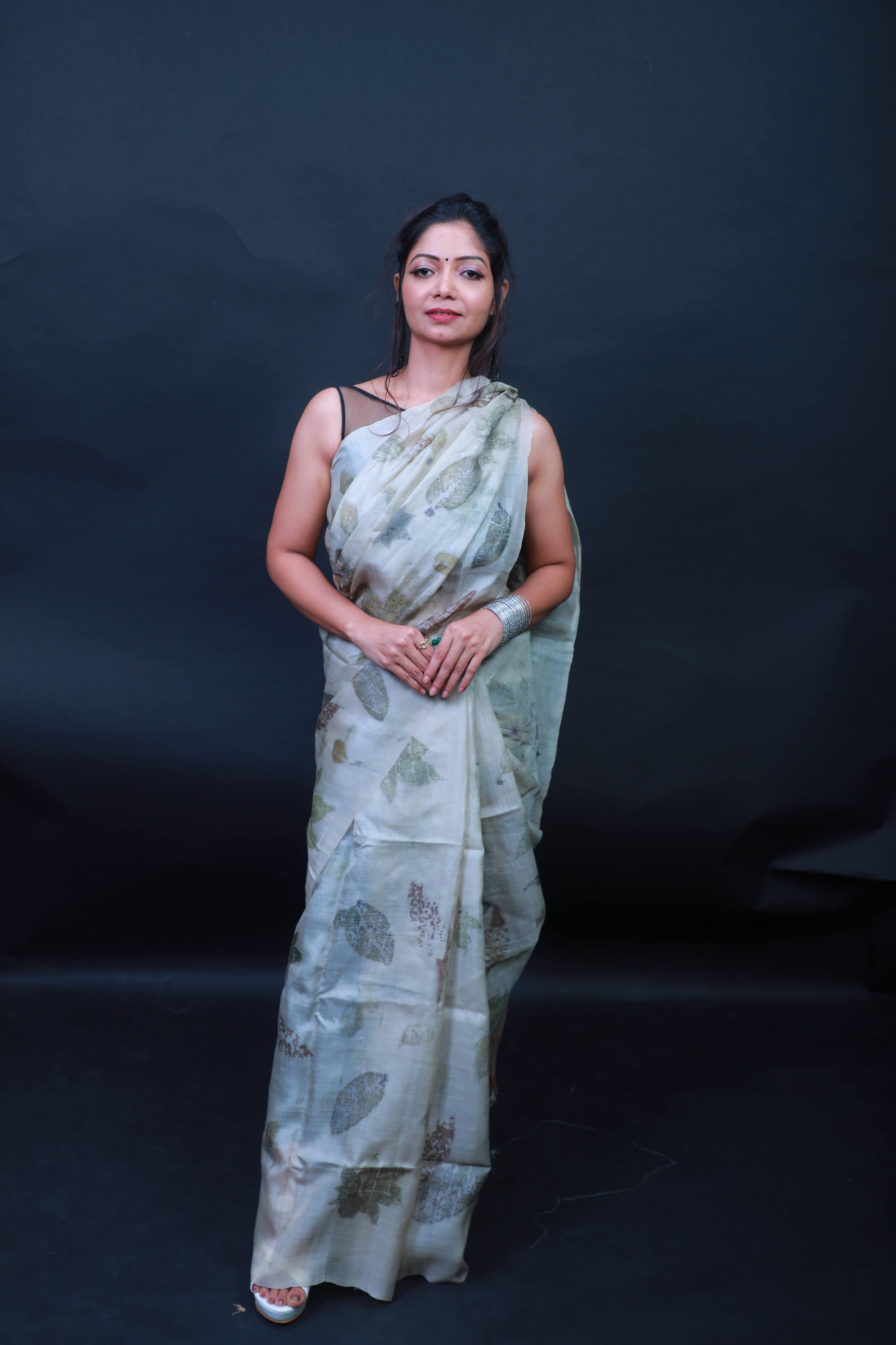 Eco print saree 100% tussar silk