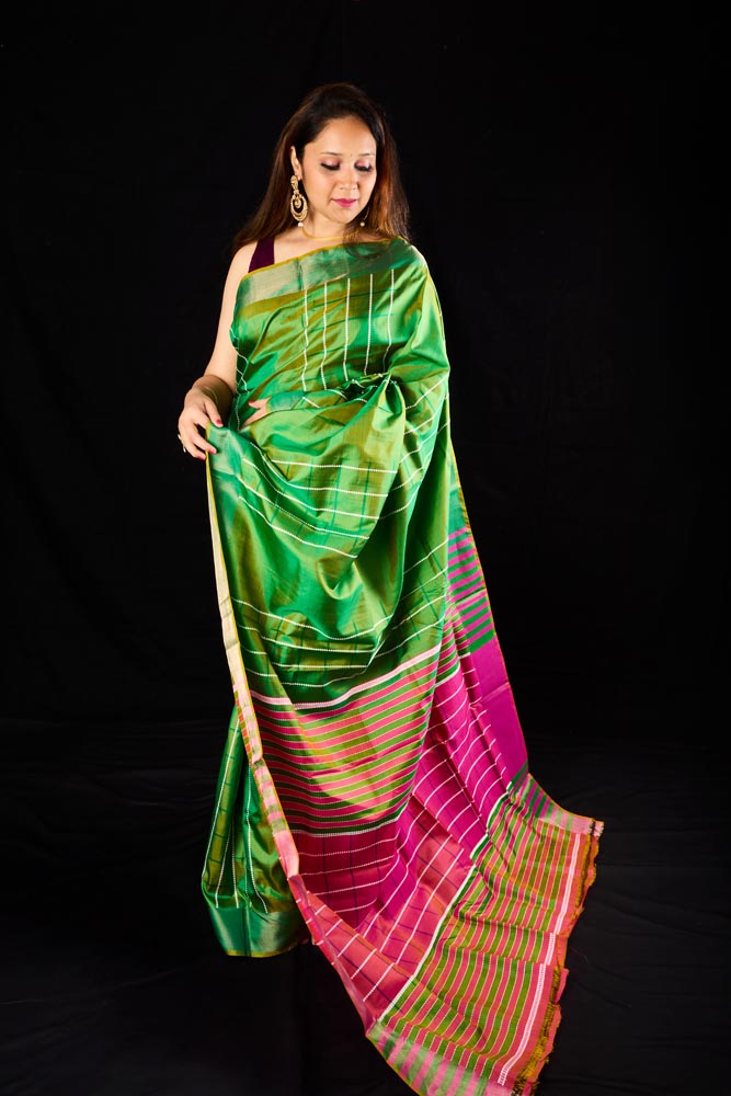 Premium Quality Bengal Katan Silk Saree- Light Green