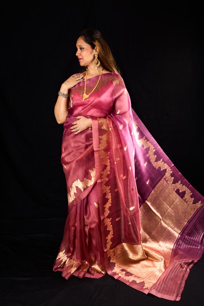 Pure Organza Banarasi Saree - Light Pink