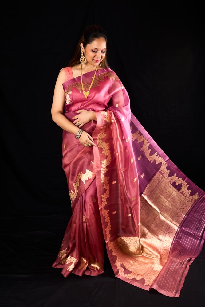 Pure Organza Banarasi Saree - Light Pink
