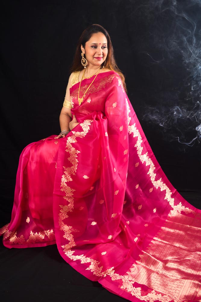 Pure Organza Banarasi Saree - Light Pink