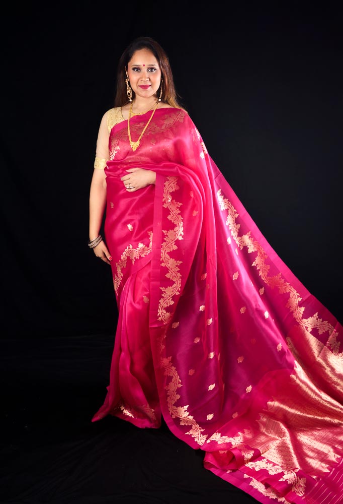 Pure Organza Banarasi Saree - Light Pink