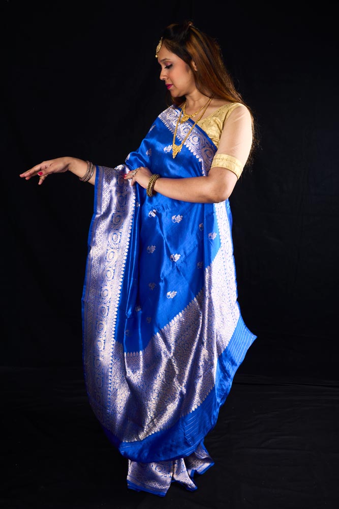 Pure Raw Silk Handloom Saree - Blue