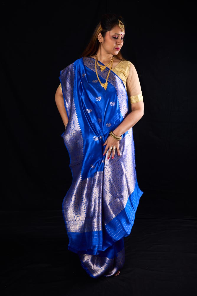 Pure Raw Silk Handloom Saree - Blue