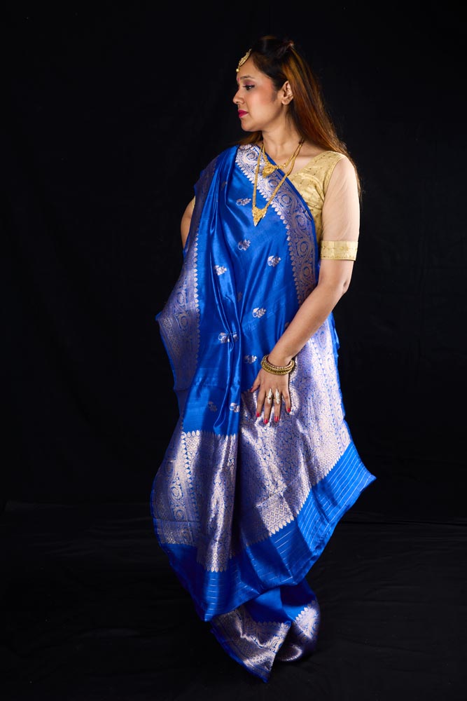 Pure Raw Silk Handloom Saree - Blue