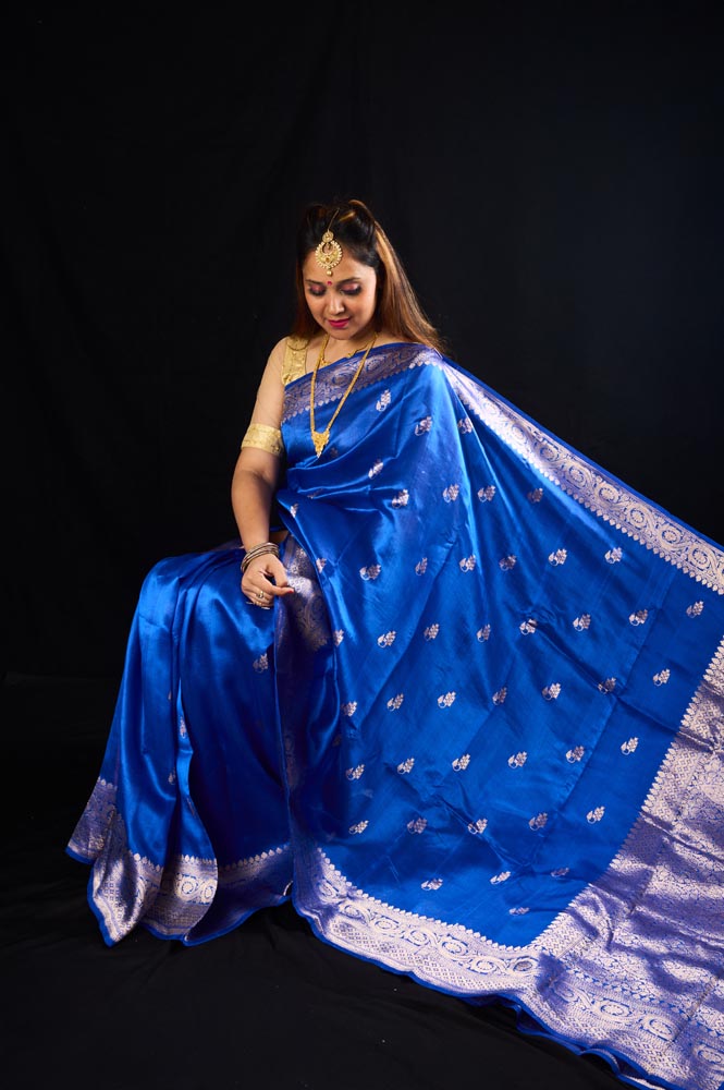 Pure Raw Silk Handloom Saree - Blue