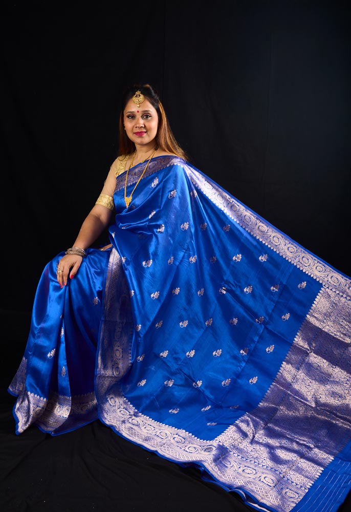 Pure Raw Silk Handloom Saree - Blue