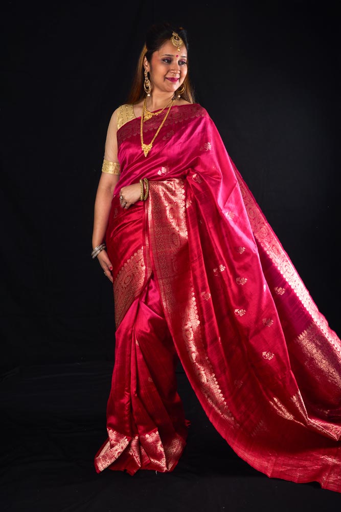 Pure Raw Silk Handloom Saree - Pink