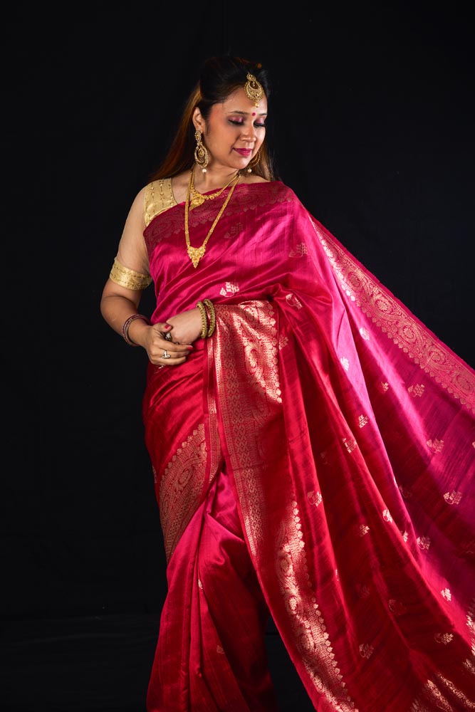 Pure Raw Silk Handloom Saree - Pink