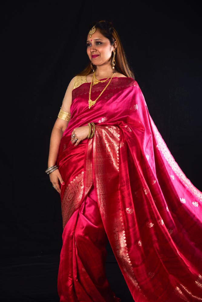 Pure Raw Silk Handloom Saree - Pink