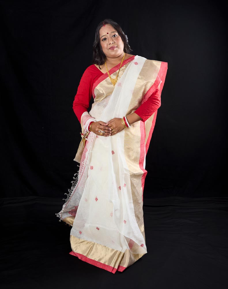 Premium Quality Linen Saree white