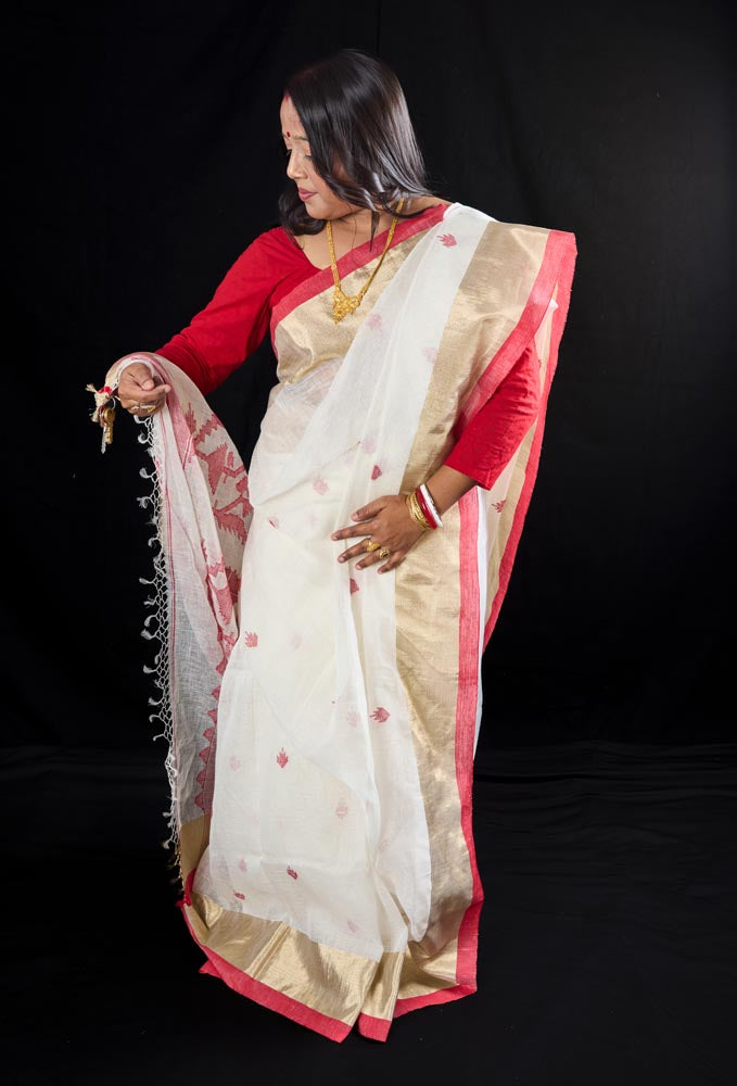 Premium Quality Linen Saree white