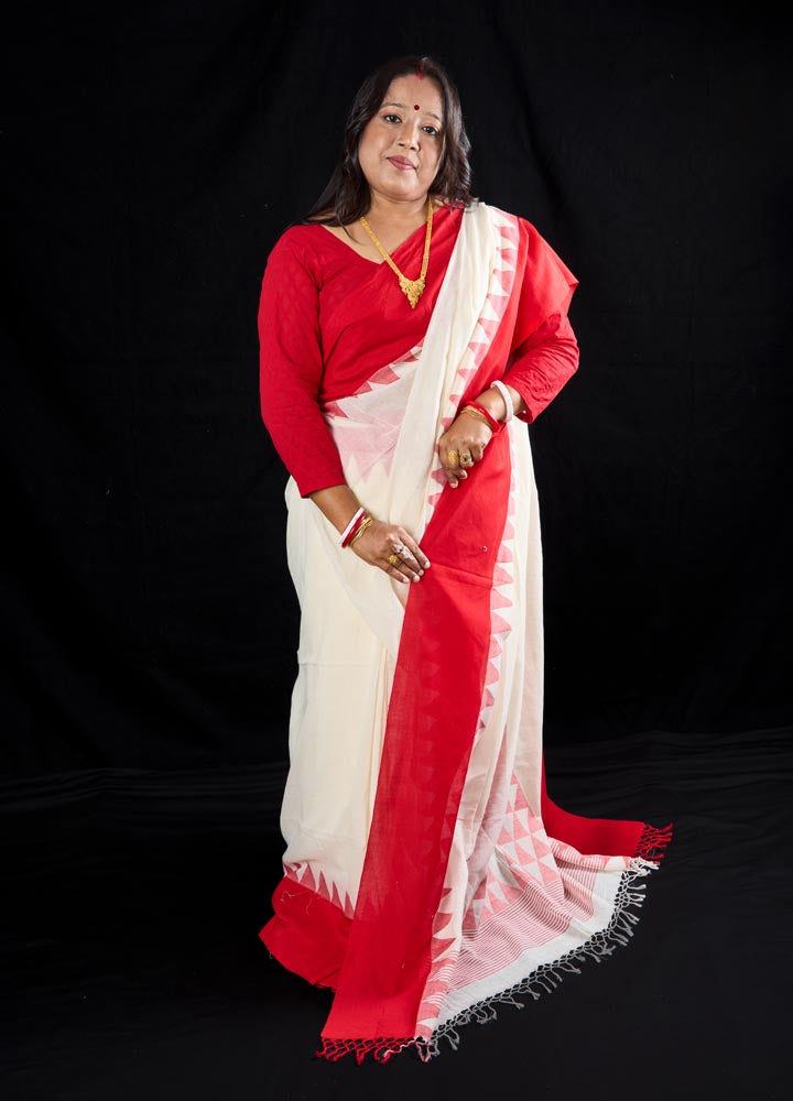Premium Quality Khadi Cotton Saree - Red