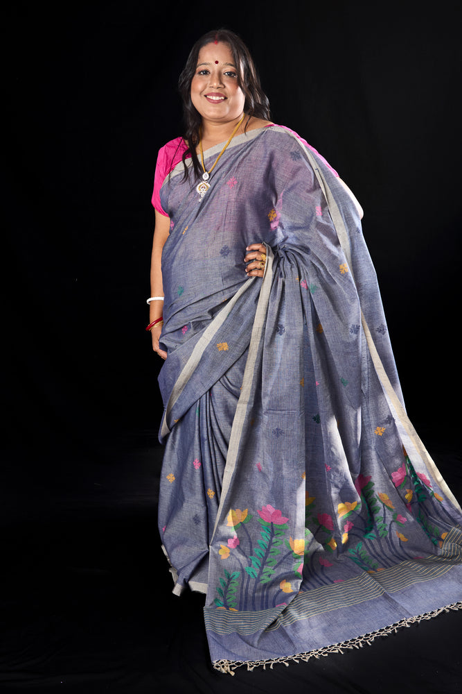 Premium Quality Khadi Cotton Saree - Sky Blue
