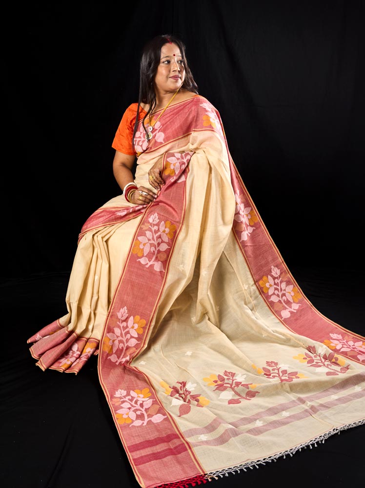 Premium Quality Khadi Cotton Saree - Offwhite