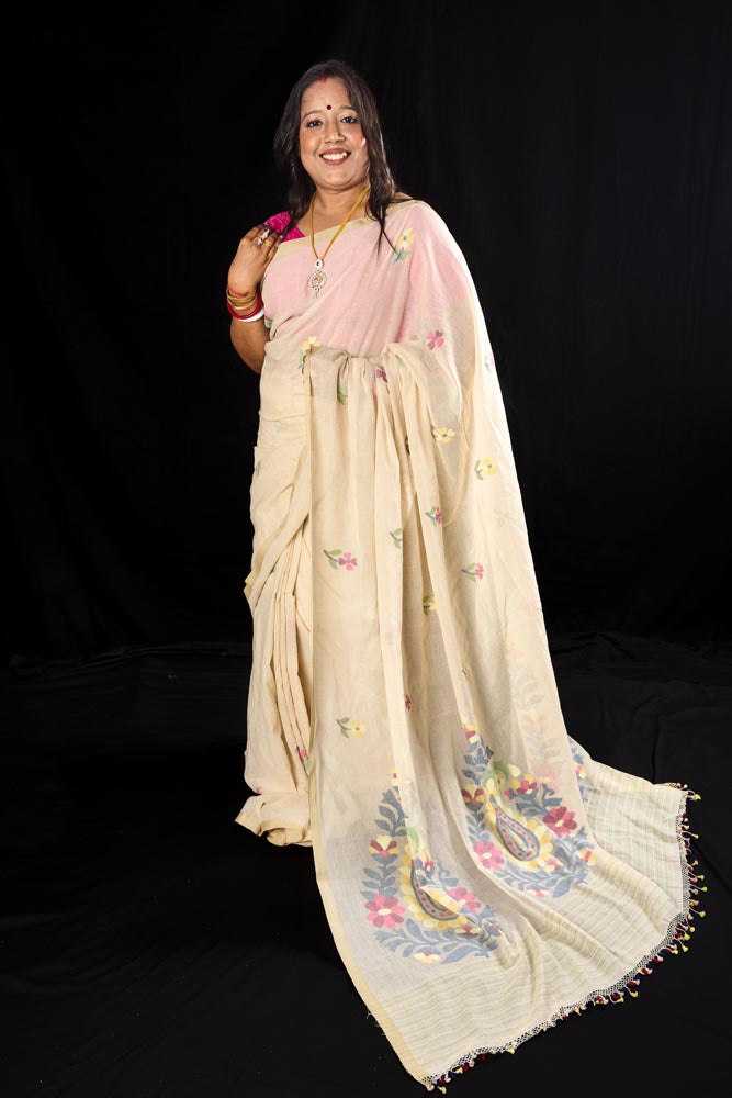 Premium Quality Khadi Cotton Saree - White